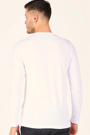 T8588 DEWBERRY BİSİKLET YAKA UZUN KOL T-SHIRT-PAMUK BEYAZ