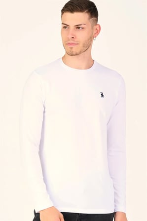 T8588 DEWBERRY BİSİKLET YAKA UZUN KOL T-SHIRT-PAMUK BEYAZ
