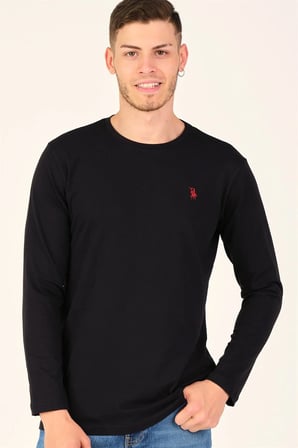T8588 DEWBERRY BİSİKLET YAKA UZUN KOL T-SHIRT-KÖMÜR SİYAH