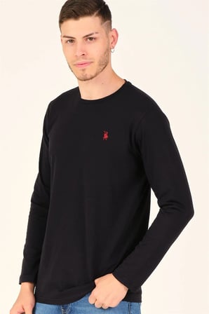 T8588 DEWBERRY BİSİKLET YAKA UZUN KOL T-SHIRT-KÖMÜR SİYAH