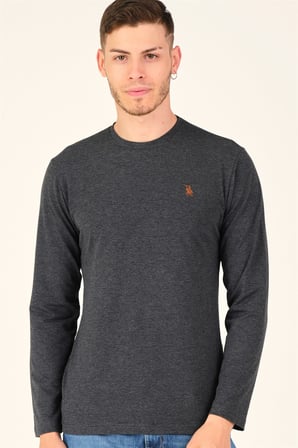 T8588 DEWBERRY BİSİKLET YAKA UZUN KOL T-SHIRT-GRİ ANTRASİT