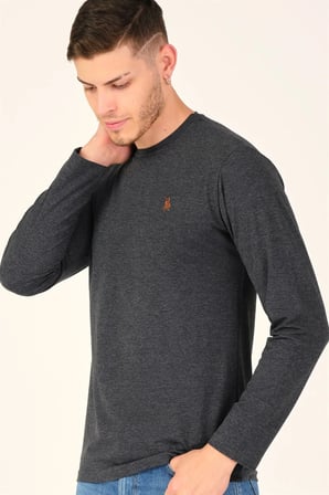 T8588 DEWBERRY BİSİKLET YAKA UZUN KOL T-SHIRT-GRİ ANTRASİT