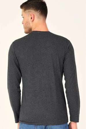 T8588 DEWBERRY BİSİKLET YAKA UZUN KOL T-SHIRT-GRİ ANTRASİT
