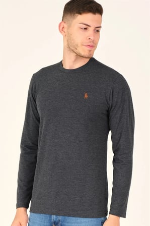 T8588 DEWBERRY BİSİKLET YAKA UZUN KOL T-SHIRT-GRİ ANTRASİT