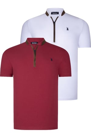 İKİLİ SET T8571 DEWBERRY FERMUARLI ERKEK T-SHIRT-BEYAZ-BORDO