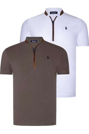 İKİLİ SET T8571 DEWBERRY FERMUARLI ERKEK T-SHIRT-BEYAZ-HAKİ