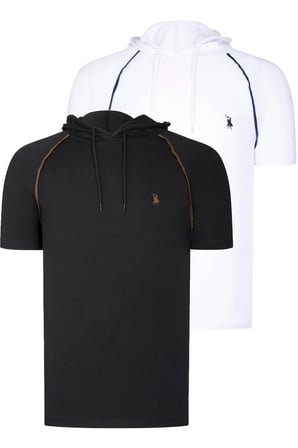İKİLİ SET T8570 DEWBERRY KAPŞONLU ERKEK T-SHIRT-SİYAH-BEYAZ