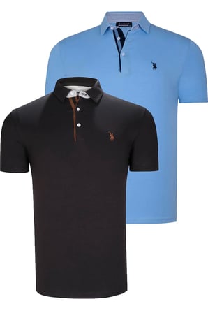 İKİLİ SET T8582 DEWBERRY ERKEK T-SHIRT-SİYAH-AÇIK MAVİ