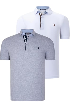 İKİLİ SET T8582 DEWBERRY ERKEK T-SHIRT-BEYAZ-GRİ