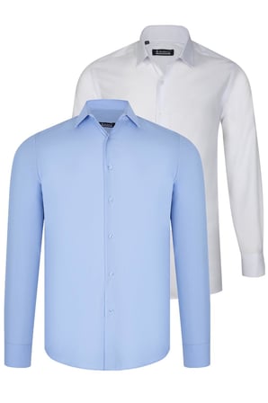 Dewberry Erkek Gömlek 2'li Set Beyaz-Mavi G726 | 2 Adet Çoklu Paket, Günlük ve Ofis Giyimi, Jean, Chino ve Kumaş Pantolon Kombinleri, Ceket ve Blazer Altına Smart Casual Stil, İşten Hafta Sonuna Şehir Gardırobu, Arkadaş Buluşmaları ve Akşam Yemeği