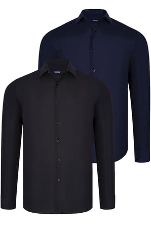 Dewberry Erkek Gömlek 2'li Set Siyah-Lacivert G726 | 2 Adet Çoklu Paket, Günlük ve Ofis Giyimi, Jean, Chino ve Kumaş Pantolon Kombinleri, Ceket ve Blazer Altına Smart Casual Stil, İşten Hafta Sonuna Şehir Gardırobu, Loafer veya Sneaker ile Kombinleme