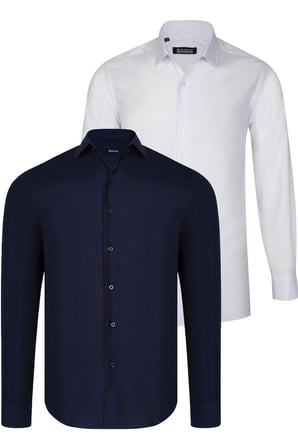 İKİLİ SET G726 DEWBERRY ERKEK GÖMLEK-BEYAZ-LACİVERT