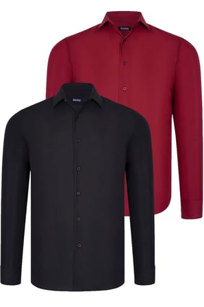 Dewberry Erkek Gömlek 2'li Set Siyah-Bordo G726 | 2 Adet Çoklu Paket, Günlük ve Ofis Giyimi, Jean, Chino ve Kumaş Pantolon Kombinleri, Ceket ve Blazer Altına Smart Casual Stil, İşten Hafta Sonuna Şehir Gardırobu, Arkadaş Buluşmaları ve Akşam Yemeği