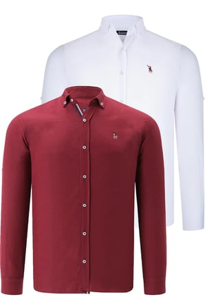 Dewberry Erkek Gömlek 2'li Set Beyaz-Bordo G674 | 2 Adet Çoklu Paket, Günlük ve Ofis Giyimi, Jean, Chino ve Kumaş Pantolon Kombinleri, Ceket ve Blazer Altına Smart Casual Stil, İşten Hafta Sonuna Şehir Gardırobu, Arkadaş Buluşmaları ve Akşam Yemeği