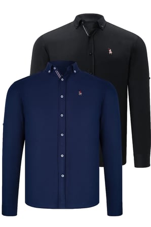 Dewberry Erkek Gömlek 2'li Set Siyah-Lacivert G674 | 2 Adet Çoklu Paket, Günlük ve Ofis Giyimi, Jean, Chino ve Kumaş Pantolon Kombinleri, Ceket ve Blazer Altına Smart Casual Stil, İşten Hafta Sonuna Şehir Gardırobu, Loafer veya Sneaker ile Kombinleme