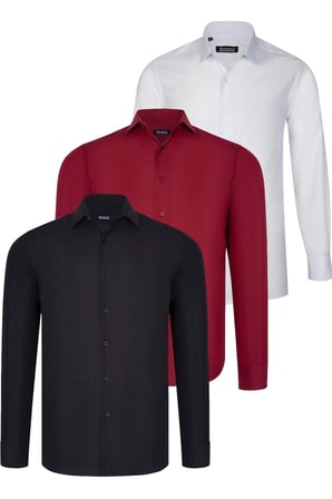 ÜÇLÜ SET G726 DEWBERRY GÖMLEK-SİYAH-BEYAZ-BORDO