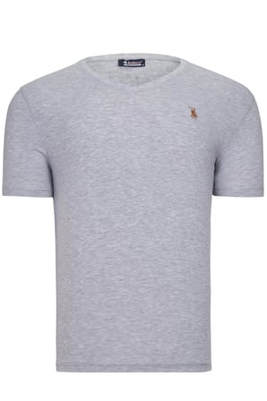 İKİLİ SET T8568 DEWBERRY V YAKA ERKEK T-SHIRT-BEYAZ-GRİ