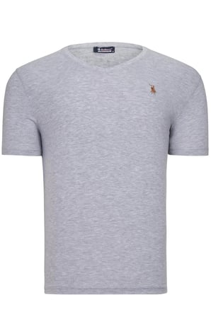 İKİLİ SET T8568 DEWBERRY V YAKA ERKEK T-SHIRT-LACİVERT - GRİ