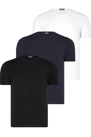 ÜÇLÜ SET T8569 DEWBERRY BİSİKLET YAKA ERKEK T-SHIRT-SİYAH-BEYAZ-LACİVERT