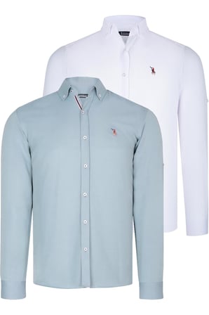 Dewberry Erkek Gömlek 2'li Set Beyaz-Su Yeşili G674 | 2 Adet Çoklu Paket, Günlük ve Ofis Giyimi, Jean, Chino ve Kumaş Pantolon Kombinleri, İşten Hafta Sonuna Şehir Gardırobu, Arkadaş Buluşmaları ve Akşam Yemeği, Loafer veya Sneaker ile Kombinleme
