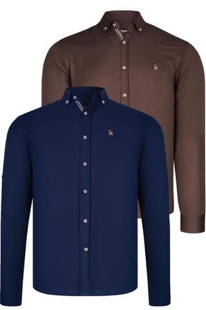 Dewberry Erkek Gömlek 2'li Set Lacivert-Toprak G674 | 2 Adet Çoklu Paket, Günlük ve Ofis Giyimi, Jean, Chino ve Kumaş Pantolon Kombinleri, İşten Hafta Sonuna Şehir Gardırobu, Arkadaş Buluşmaları ve Akşam Yemeği, Loafer veya Sneaker ile Kombinleme