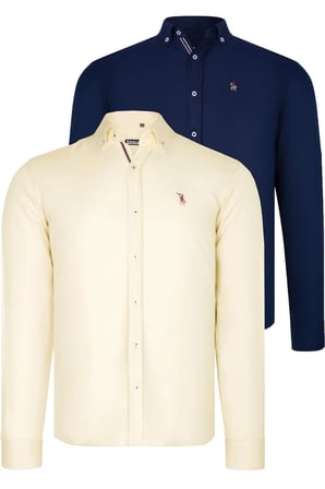 Dewberry Erkek Gömlek 2'li Set Lacivert-Sarı G674 | 2 Adet Çoklu Paket, Günlük ve Ofis Giyimi, Jean, Chino ve Kumaş Pantolon Kombinleri, Ceket ve Blazer Altına Smart Casual Stil, İşten Hafta Sonuna Şehir Gardırobu, Arkadaş Buluşmaları ve Akşam Yemeği