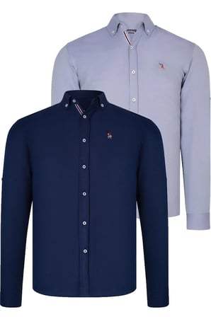 Dewberry Erkek Gömlek 2'li Set Lacivert-Gri G674 | 2 Adet Çoklu Paket, Günlük ve Ofis Giyimi, Jean, Chino ve Kumaş Pantolon Kombinleri, Ceket ve Blazer Altına Smart Casual Stil, İşten Hafta Sonuna Şehir Gardırobu, Arkadaş Buluşmaları ve Akşam Yemeği