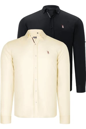 Dewberry Erkek Gömlek 2'li Set Siyah-Sarı G674 | 2 Adet Çoklu Paket, Günlük ve Ofis Giyimi, Jean, Chino ve Kumaş Pantolon Kombinleri, Ceket ve Blazer Altına Smart Casual Stil, İşten Hafta Sonuna Şehir Gardırobu, Arkadaş Buluşmaları ve Akşam Yemeği