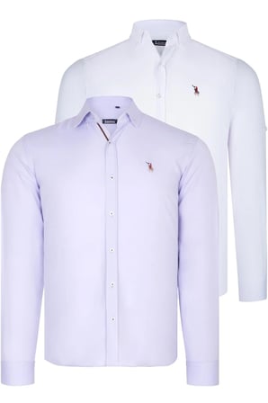 İKİLİ SET G674 DEWBERRY ERKEK GÖMLEK-BEYAZ-LİLA