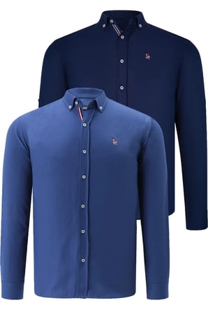 Dewberry Erkek Gömlek 2'li Set Lacivert-İndigo G674 | 2 Adet Çoklu Paket, Günlük ve Ofis Giyimi, Jean, Chino ve Kumaş Pantolon Kombinleri, İşten Hafta Sonuna Şehir Gardırobu, Arkadaş Buluşmaları ve Akşam Yemeği, Loafer veya Sneaker ile Kombinleme
