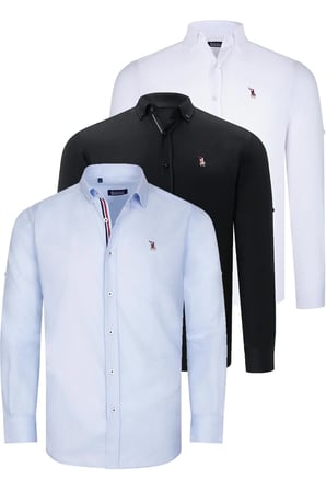 ÜÇLÜ SET G674 DEWBERRY ERKEK GÖMLEK-SİYAH-BEYAZ-AÇIK MAVİ