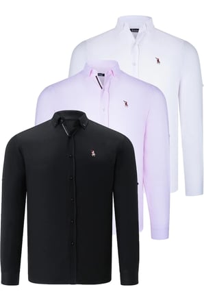 Dewberry Erkek Gömlek 3'lü Set Siyah-Beyaz-Pembe G674 | 3 Adet Çoklu Paket, Günlük ve Ofis Giyimi, Jean, Chino ve Kumaş Pantolon Kombinleri, İşten Hafta Sonuna Şehir Gardırobu, Arkadaş Buluşmaları ve Akşam Yemeği, Loafer veya Sneaker ile Kombinleme