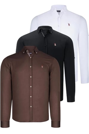 ÜÇLÜ SET G674 DEWBERRY ERKEK GÖMLEK-SİYAH-BEYAZ-TOPRAK