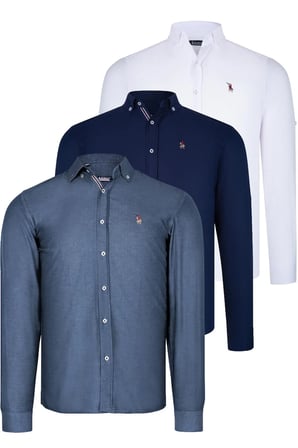 ÜÇLÜ SET G674 DEWBERRY ERKEK GÖMLEK-LACİVERT-BEYAZ-PETROL
