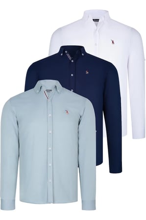 ÜÇLÜ SET G674 DEWBERRY ERKEK GÖMLEK-LACİVERT-BEYAZ-SU YEŞİLİ