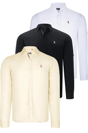 ÜÇLÜ SET G674 DEWBERRY ERKEK GÖMLEK-SİYAH-BEYAZ-SARI