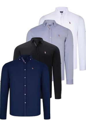 DÖRTLÜ SET G674 DEWBERRY ERKEK GÖMLEK-SİYAH-BEYAZ-LACİVERT-GRİ