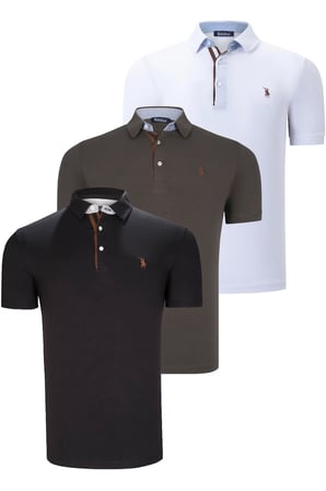 ÜÇLÜ SET T8582 DEWBERRY ERKEK T-SHIRT-SİYAH-BEYAZ-HAKİ