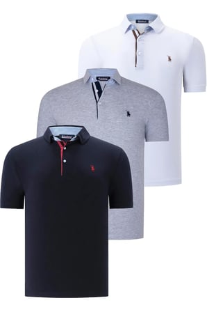 ÜÇLÜ SET T8582 DEWBERRY ERKEK T-SHIRT-LACİVERT-BEYAZ-GRİ