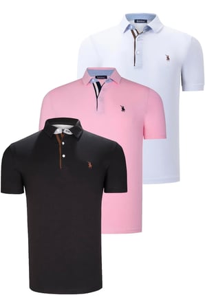 ÜÇLÜ SET T8582 DEWBERRY ERKEK T-SHIRT-SİYAH-BEYAZ-PEMBE