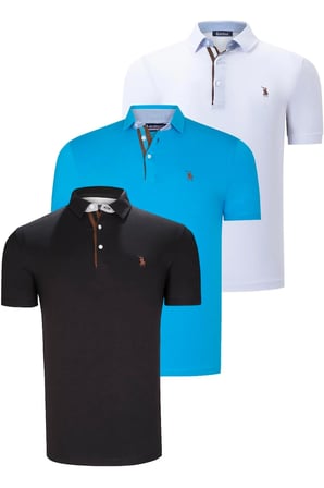 ÜÇLÜ SET T8582 DEWBERRY ERKEK T-SHIRT-SİYAH-BEYAZ-KOYU TURKUAZ