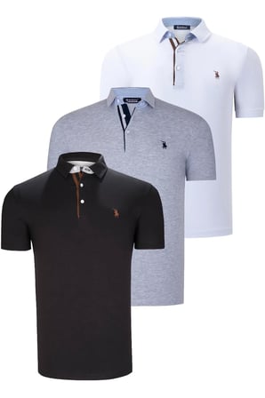 ÜÇLÜ SET T8582 DEWBERRY ERKEK T-SHIRT-SİYAH-BEYAZ-GRİ