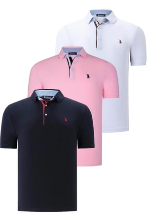 ÜÇLÜ SET T8582 DEWBERRY ERKEK T-SHIRT-LACİVERT-BEYAZ-PEMBE