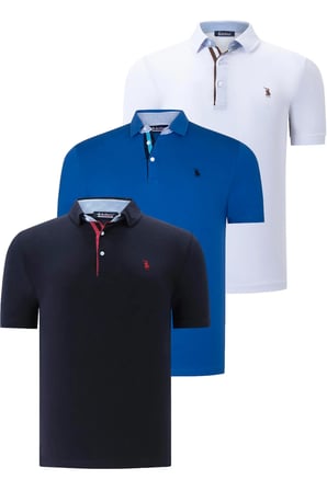 ÜÇLÜ SET T8582 DEWBERRY ERKEK T-SHIRT-LACİVERT-BEYAZ-SAKS