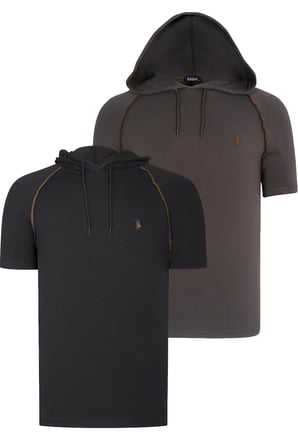 İKİLİ SET T8570 DEWBERRY KAPŞONLU ERKEK T-SHIRT-SİYAH-HAKİ