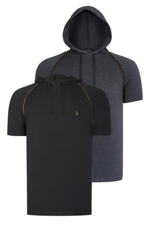İKİLİ SET T8570 DEWBERRY KAPŞONLU ERKEK T-SHIRT-ANTRASİT-SİYAH