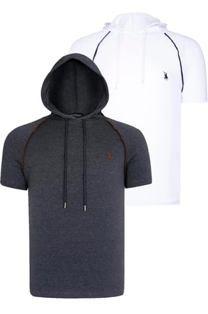 İKİLİ SET T8570 DEWBERRY KAPŞONLU ERKEK T-SHIRT-BEYAZ-ANTRASİT