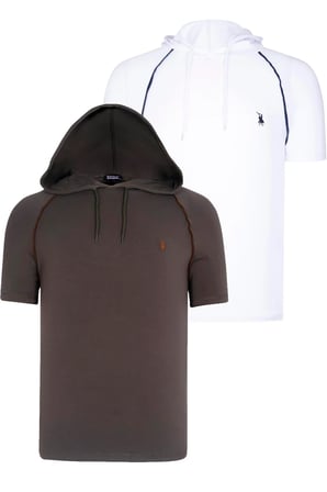 İKİLİ SET T8570 DEWBERRY KAPŞONLU ERKEK T-SHIRT-BEYAZ-HAKİ