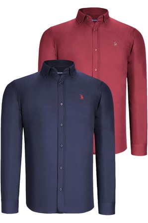 Dewberry Erkek Gömlek 2'li Set Lacivert-Bordo G725 | 2 Adet Çoklu Paket, Günlük ve Ofis Giyimi, Jean, Chino ve Kumaş Pantolon Kombinleri, Ceket ve Blazer Altına Smart Casual Stil, İşten Hafta Sonuna Şehir Gardırobu, Loafer veya Sneaker ile Kombinleme