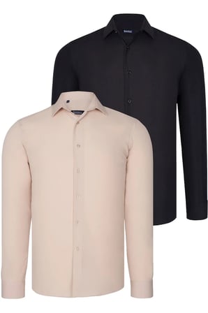 Dewberry Erkek Gömlek 2'li Set Siyah-Bej G726 | 2 Adet Çoklu Paket, Günlük ve Ofis Giyimi, Jean, Chino ve Kumaş Pantolon Kombinleri, Ceket ve Blazer Altına Smart Casual Stil, İşten Hafta Sonuna Şehir Gardırobu, Arkadaş Buluşmaları ve Akşam Yemeği